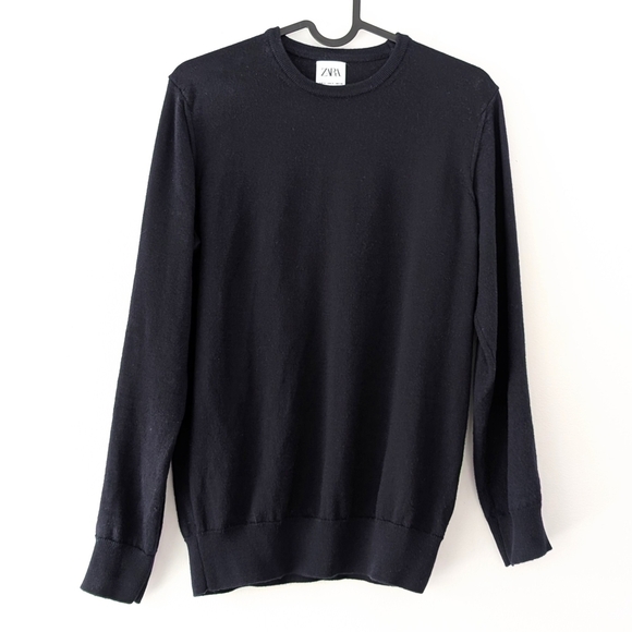 Zara Sweaters - Zara Women's 100% Extra Fine Wool Classic Soft Navy Crewneck Sweater Small (38)